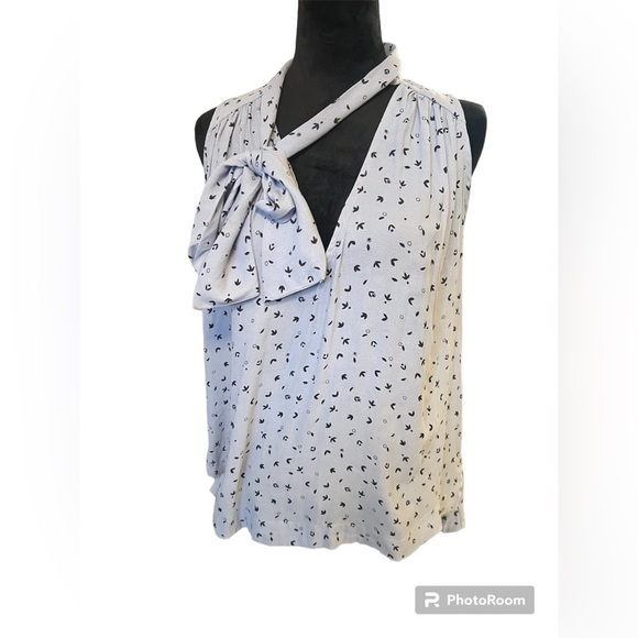 Free People  Blue Floral Neck Bow Tie Blouse Top small - Picture 6 of 12